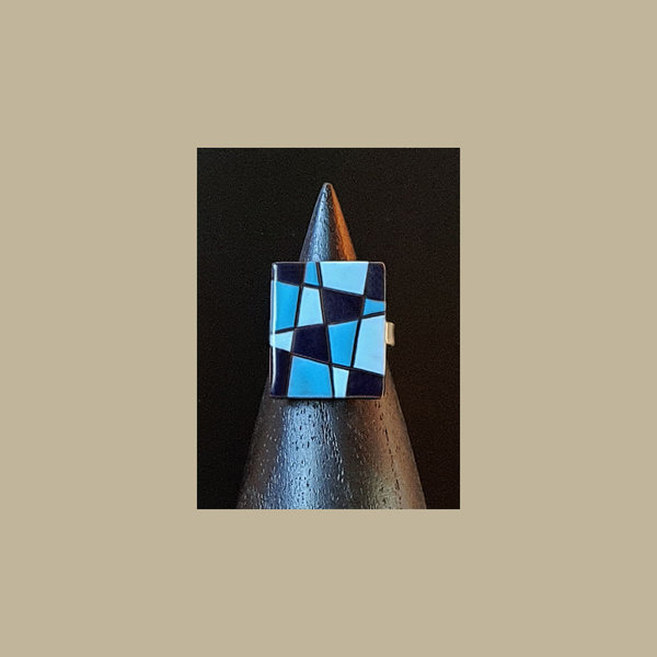 Keramik-Fingerring rechteckig Blaue Variationen