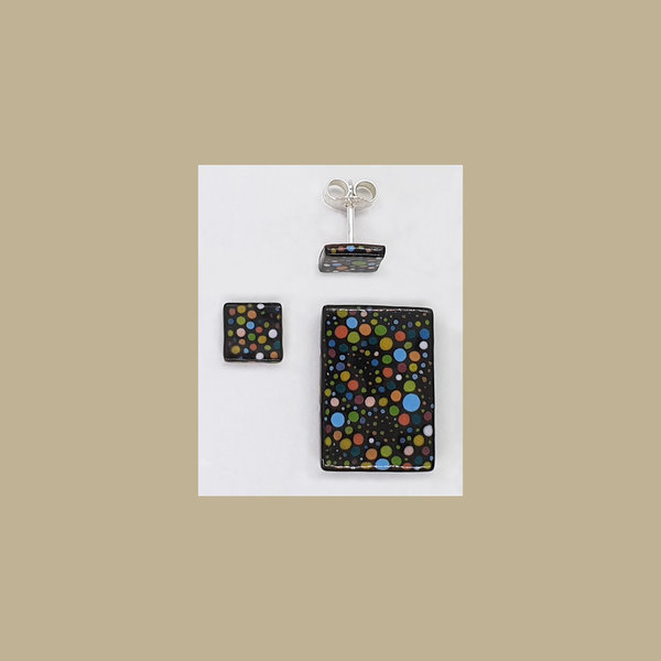Anhänger klein und Stecker - Set schwarz Punkte bunt: colored Points on Black