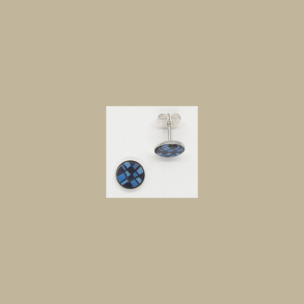 Ohrstecker mit Rand, Silber, rund 8mm, Paar. Blaue Variationen